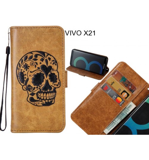 VIVO X21 case skull vintage leather wallet case
