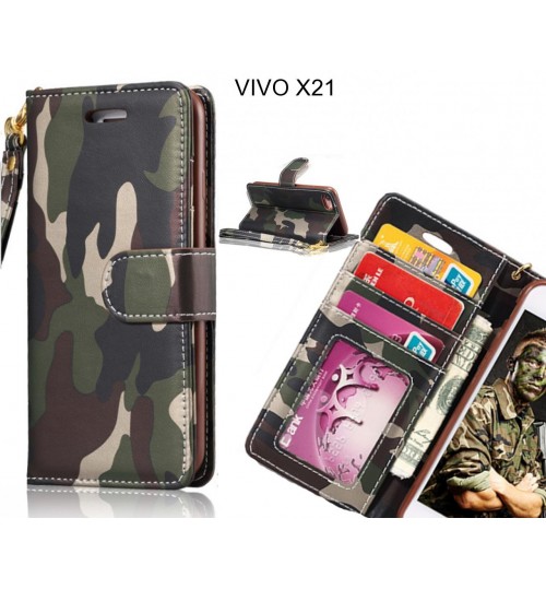 Vivo X21 Case Camouflage Leather Wallet Case Cover - Green