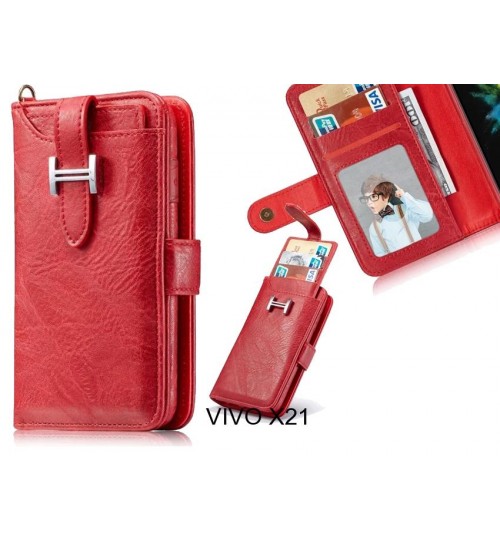 Vivo X21 Case Retro Leather Case Multi Cards Cash Pocket - Red