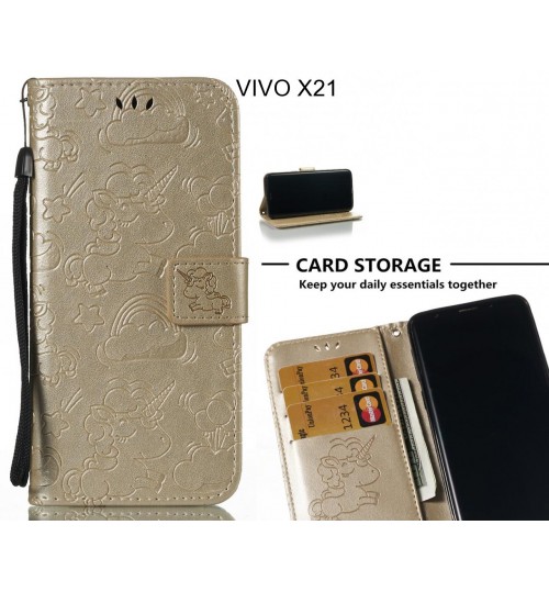 Vivo X21  Case Leather Wallet Case Embossed Unicon Pattern - Gold