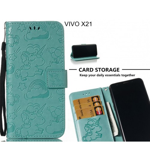 Vivo X21  Case Leather Wallet Case Embossed Unicon Pattern - Green