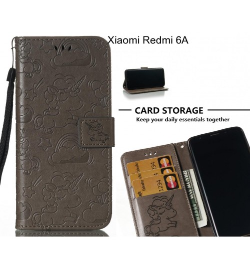 Xiaomi Redmi 6a  Case Leather Wallet Case Embossed Unicon Pattern - Grey
