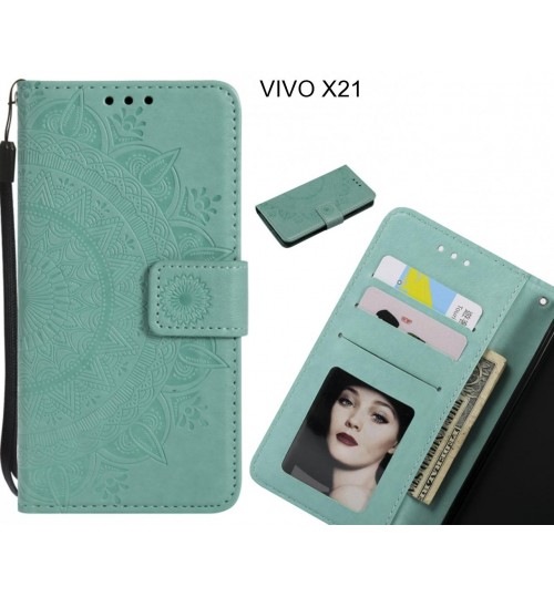 Vivo X21 Case Mandala Embossed Leather Wallet Case - Green