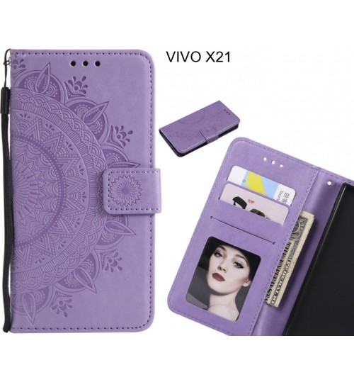 Vivo X21 Case Mandala Embossed Leather Wallet Case - Purple