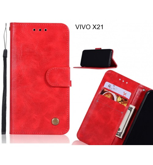 Vivo X21 Case Vintage Fine Leather Wallet Case - Red