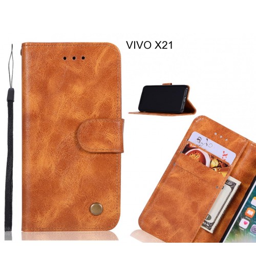 VIVO X21 Case Vintage Fine Leather Wallet Case