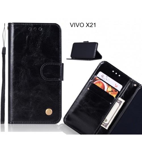 VIVO X21 Case Vintage Fine Leather Wallet Case