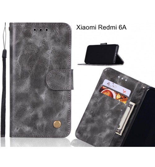 Xiaomi Redmi 6a Case Vintage Fine Leather Wallet Case - Grey