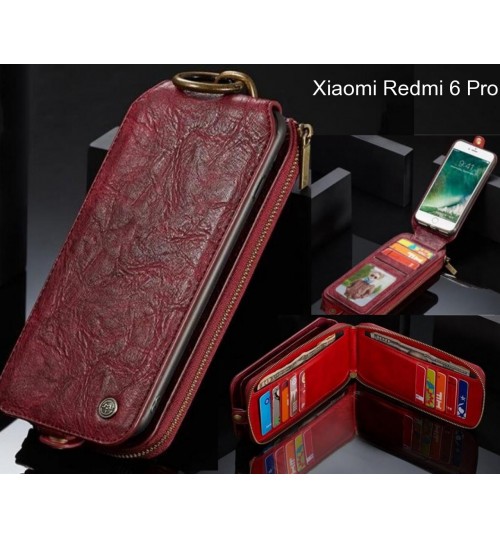Xiaomi Redmi 6 Pro case premium leather multi cards 2 cash pocket zip pouch