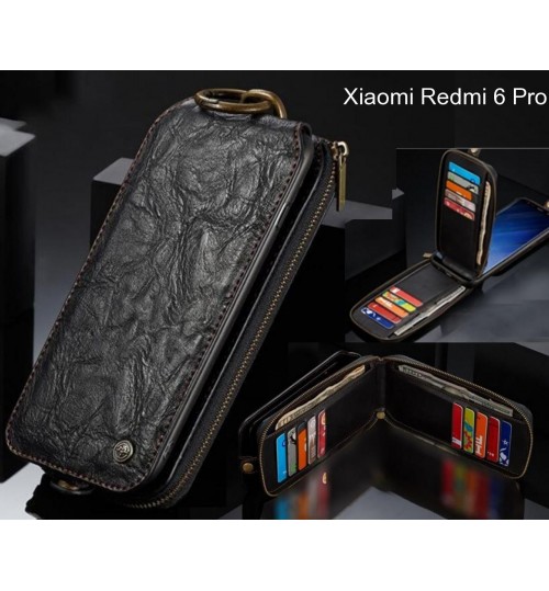 Xiaomi Redmi 6 Pro case premium leather multi cards 2 cash pocket zip pouch