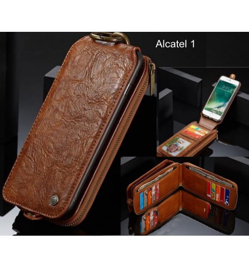 Alcatel 1 case premium leather multi cards 2 cash pocket zip pouch