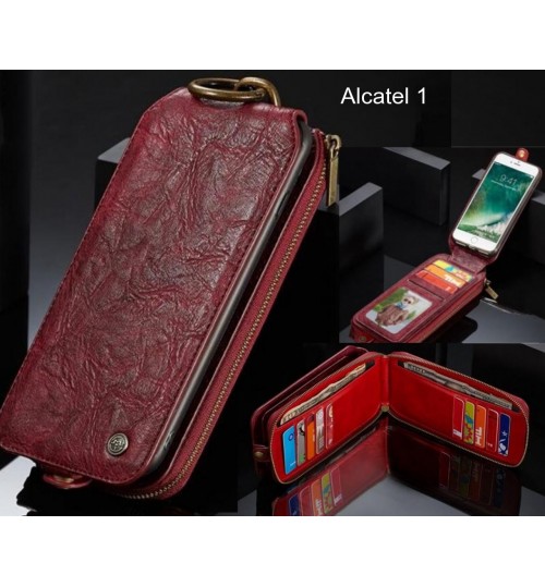 Alcatel 1 case premium leather multi cards 2 cash pocket zip pouch