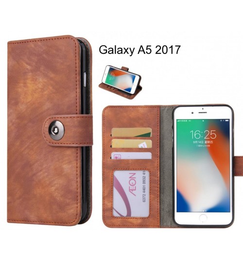 Galaxy A5 2017 Case Retro Leather Wallet Case - Brown