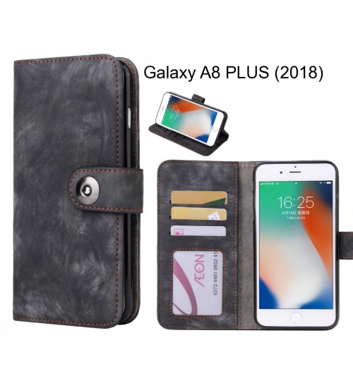 Galaxy A8 Plus (2018) Case Retro Leather Wallet Case - Black
