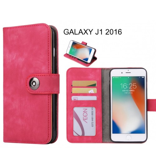 Galaxy J1 2016 Case Retro Leather Wallet Case - Hot Pink