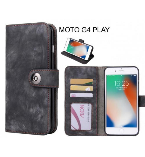 Moto G4 Play Case Retro Leather Wallet Case - Black