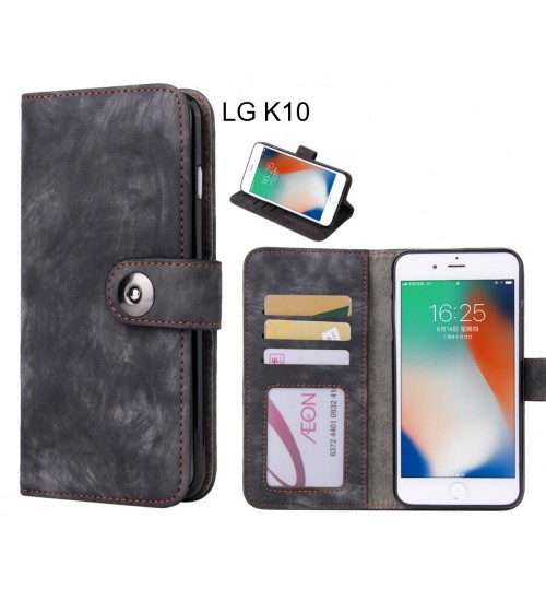 Lg K10 Case Retro Leather Wallet Case - Black