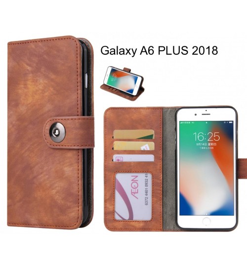 Galaxy A6 Plus 2018 Case Retro Leather Wallet Case - Brown
