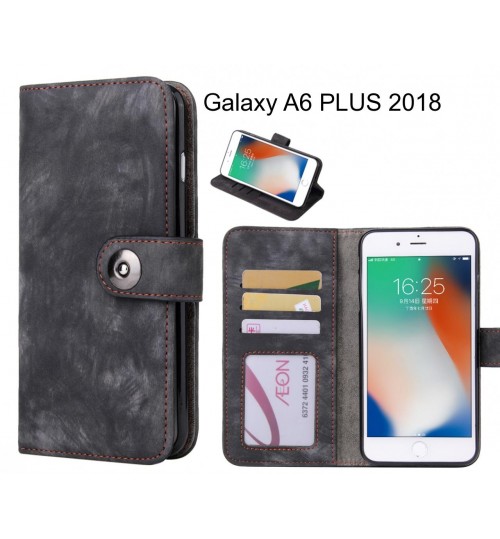 Galaxy A6 Plus 2018 Case Retro Leather Wallet Case - Black