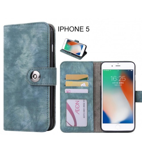 Iphone 5 Case Retro Leather Wallet Case - Blue