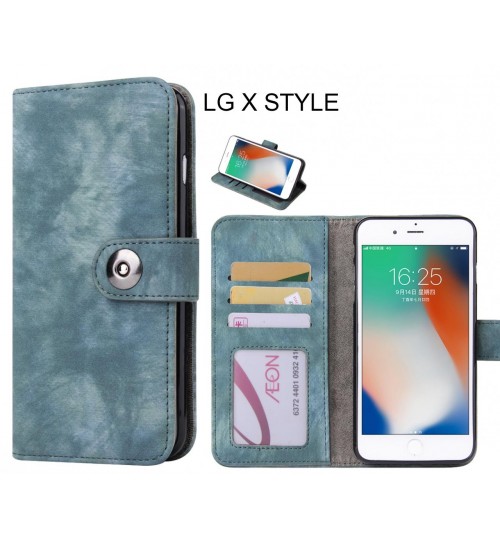 Lg X Style Case Retro Leather Wallet Case - Blue