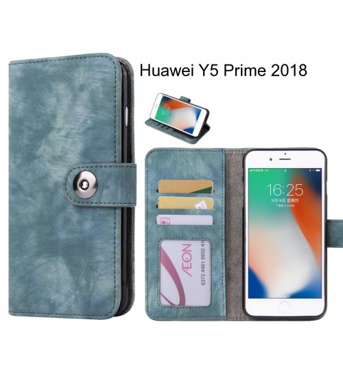 Huawei Y5 Prime 2018 Case Retro Leather Wallet Case - Blue