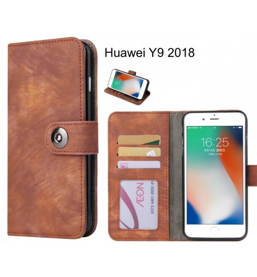 Huawei Y9 2018 Case Retro Leather Wallet Case - Brown