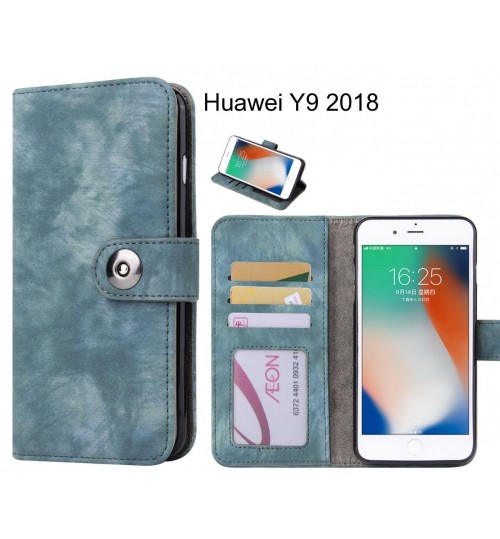 Huawei Y9 2018 Case Retro Leather Wallet Case - Blue