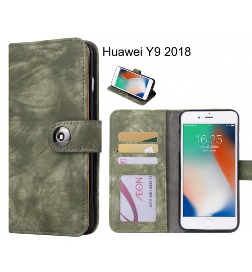 Huawei Y9 2018 Case Retro Leather Wallet Case - Green