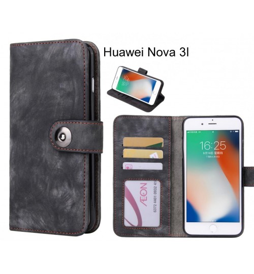 Huawei Nova 3i Case Retro Leather Wallet Case - Black