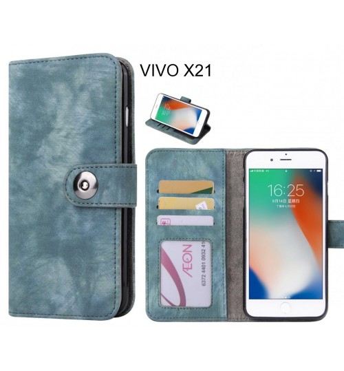 Vivo X21 Case Retro Leather Wallet Case - Blue
