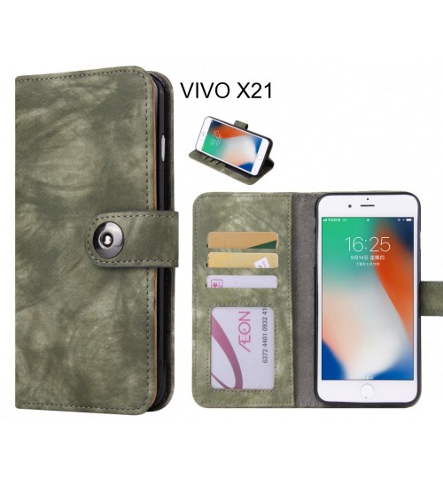 Vivo X21 Case Retro Leather Wallet Case - Green