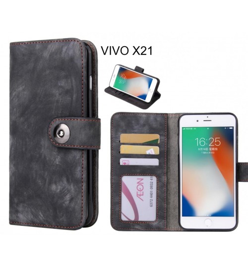 Vivo X21 Case Retro Leather Wallet Case - Black