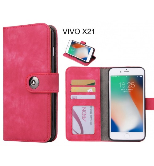 Vivo X21 Case Retro Leather Wallet Case - Hot Pink