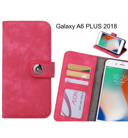 Galaxy A6 Plus 2018 Case Retro Leather Wallet Case - Hot Pink