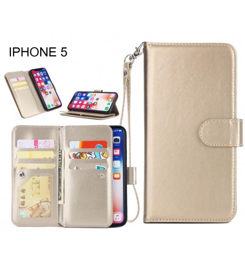 Iphone 5 Case Triple Wallet Leather Case 9 Card Slots - Gold