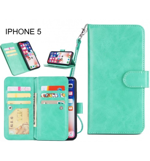 Iphone 5 Case Triple Wallet Leather Case 9 Card Slots - Green