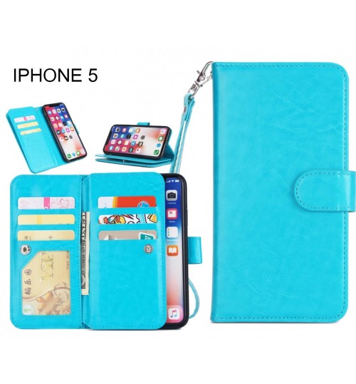 Iphone 5 Case Triple Wallet Leather Case 9 Card Slots - Blue