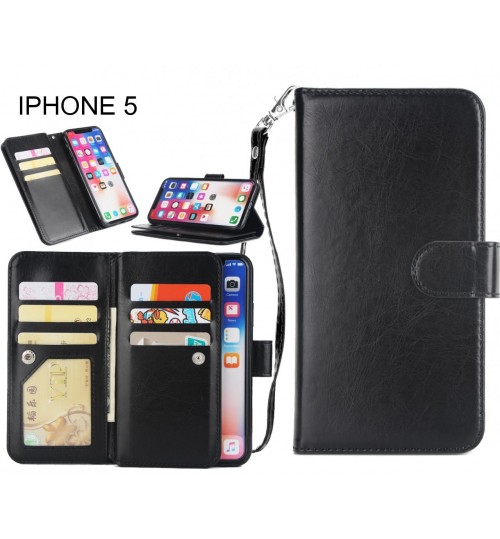 Iphone 5 Case Triple Wallet Leather Case 9 Card Slots - Black