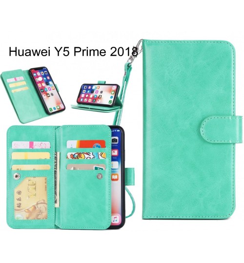 Huawei Y5 Prime 2018 Case Triple Wallet Leather Case 9 Card Slots - Green