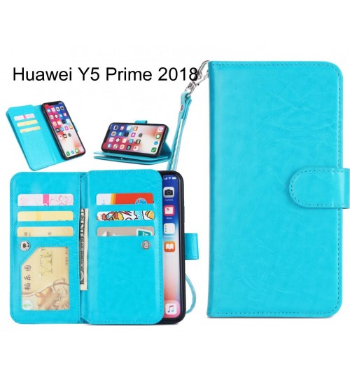 Huawei Y5 Prime 2018 Case Triple Wallet Leather Case 9 Card Slots - Blue