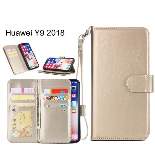 Huawei Y9 2018 Case Triple Wallet Leather Case 9 Card Slots - Gold