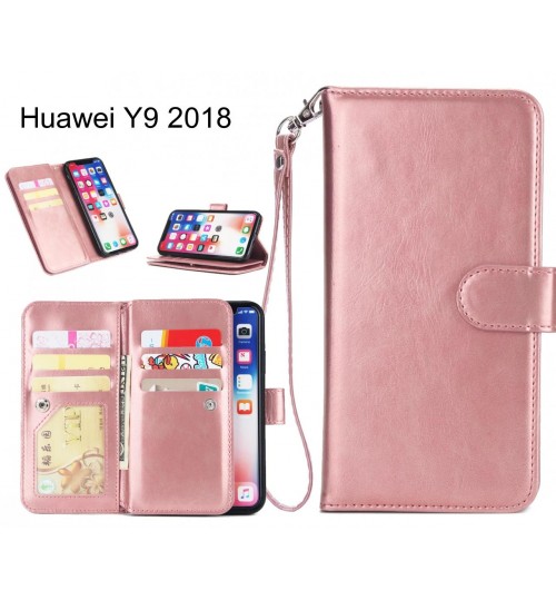 Huawei Y9 2018 Case Triple Wallet Leather Case 9 Card Slots - Rose Gold
