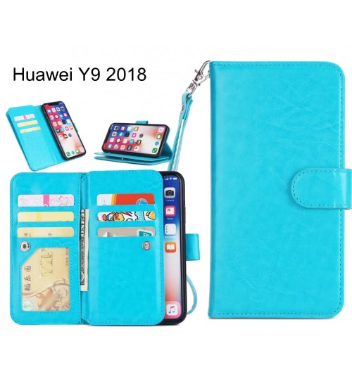 Huawei Y9 2018 Case Triple Wallet Leather Case 9 Card Slots - Blue