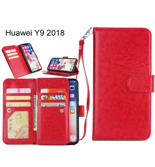 Huawei Y9 2018 Case Triple Wallet Leather Case 9 Card Slots - Red