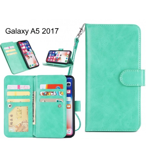 Galaxy A5 2017 Case Triple Wallet Leather Case 9 Card Slots - Green
