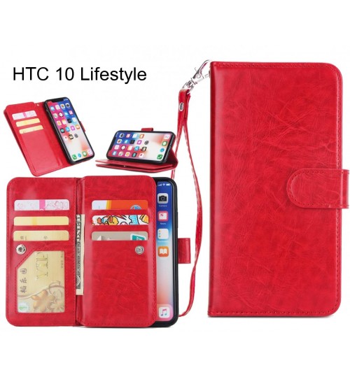 Htc 10 Lifestyle Case Triple Wallet Leather Case 9 Card Slots - Red