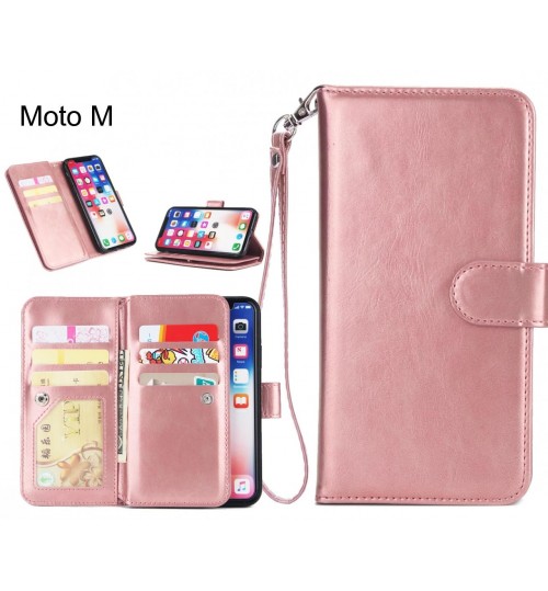 Moto M Case Triple Wallet Leather Case 9 Card Slots - Rose Gold
