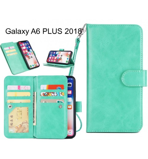 Galaxy A6 Plus 2018 Case Triple Wallet Leather Case 9 Card Slots - Green