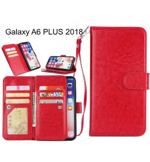Galaxy A6 Plus 2018 Case Triple Wallet Leather Case 9 Card Slots - Red